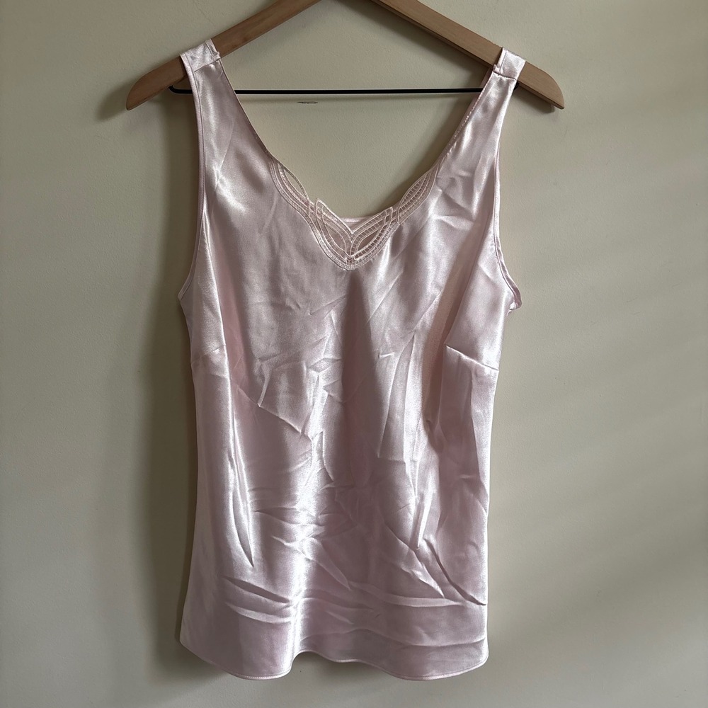 Cabernet Pink Satin Camisole V-Neck Embroidered Lace Trim Sleep Top Large